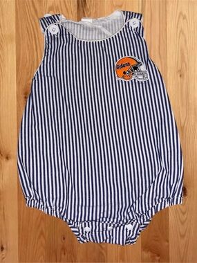 Gators Striped Navy & White Baby Romper with Orange Gator Helmet Patch